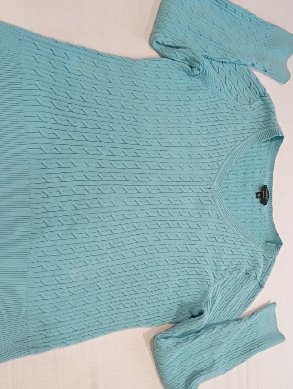Women’s Light Aqua Cable Knit V-Neck Sweater